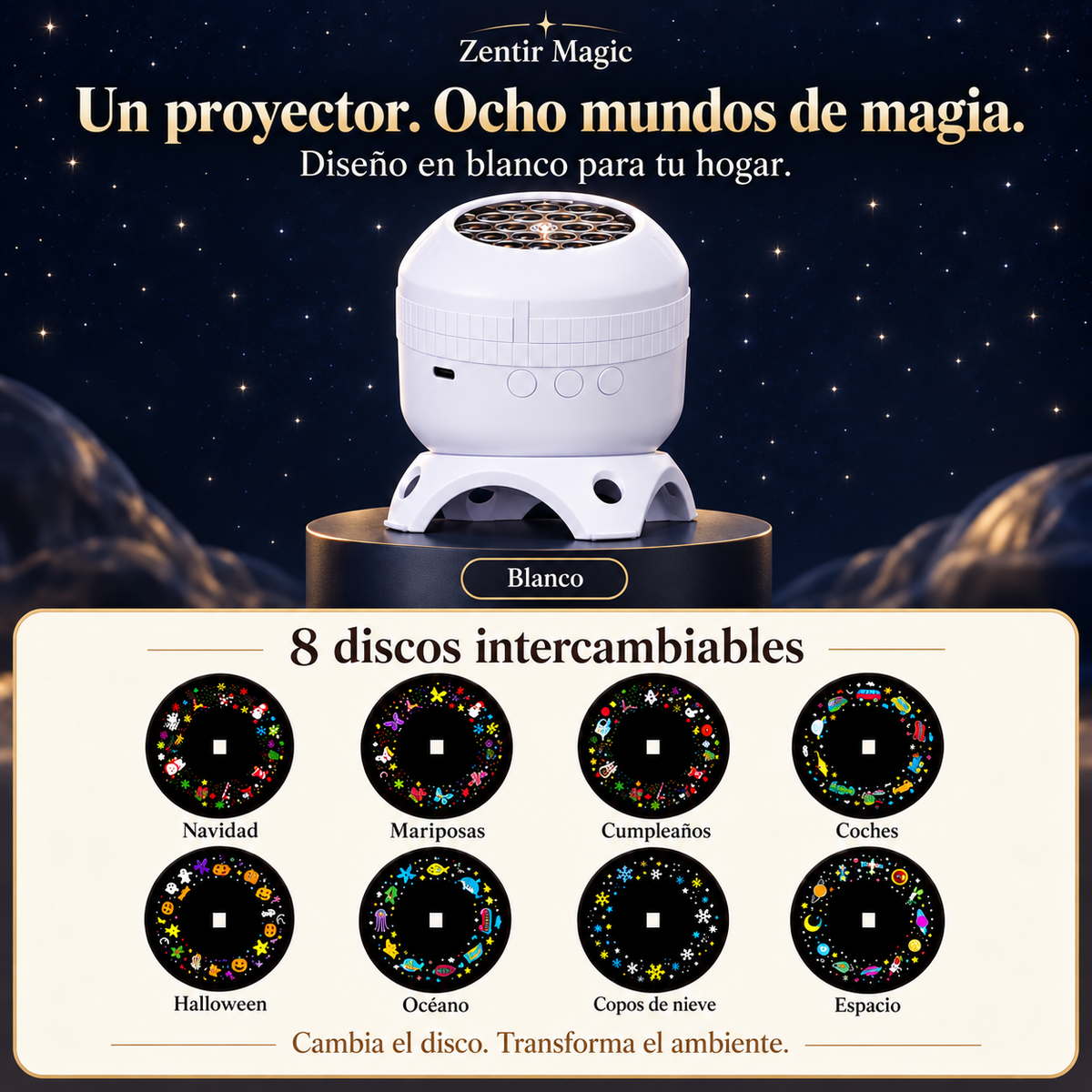 Zentir Magic Proyector 8 mundos de luz