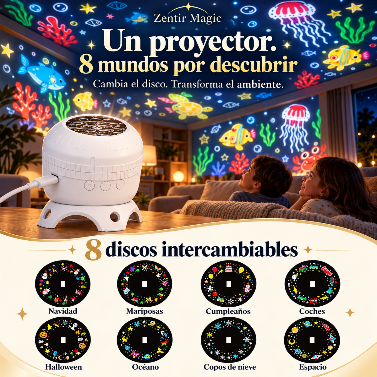 Zentir Magic Proyector 8 mundos de luz